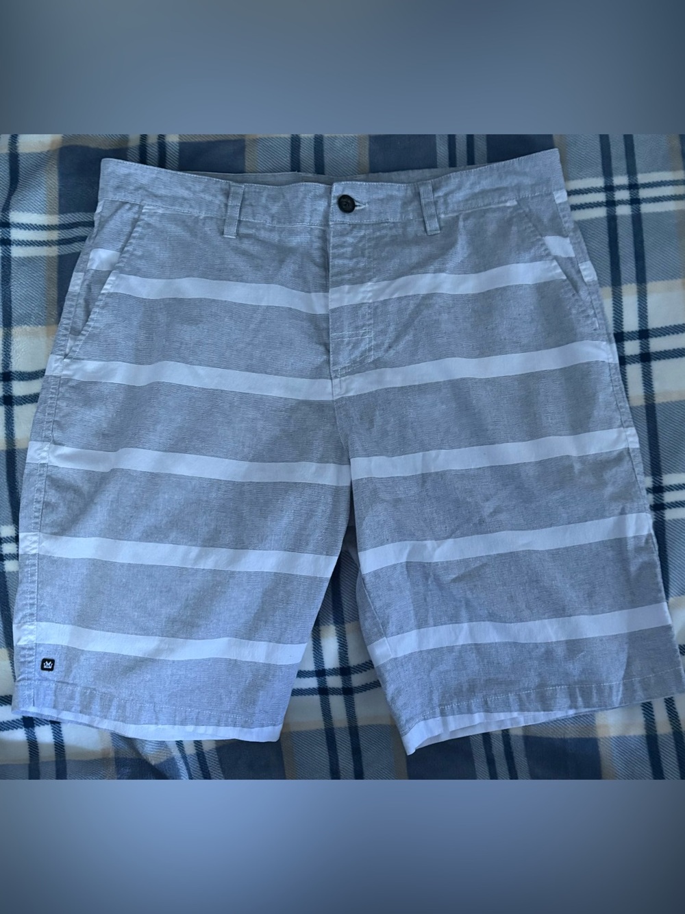 Micros Gray and White Striped Flat Front Shorts